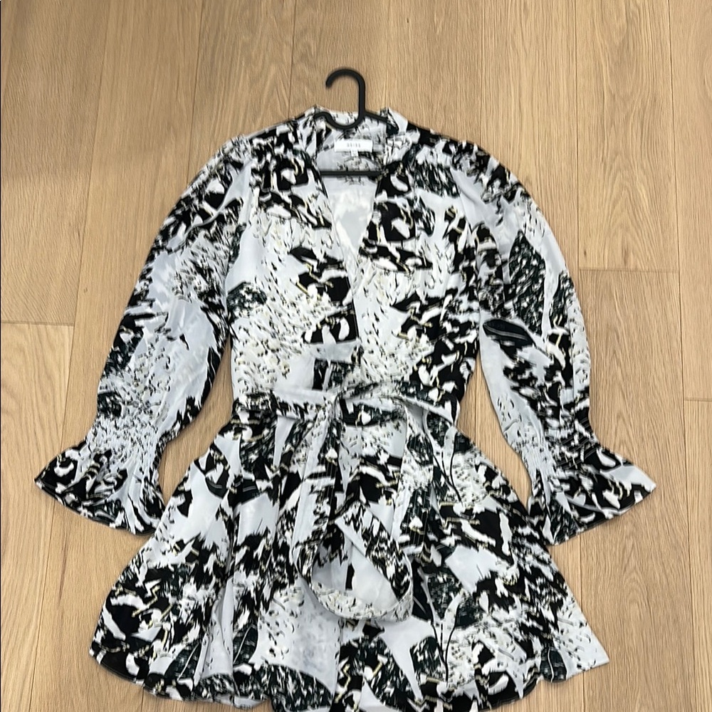 Reiss Black and White Bell Sleeve Cocktail Dress